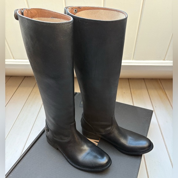 Frye Melissa Black Leather Equestrian Boots - Picture 9 of 13